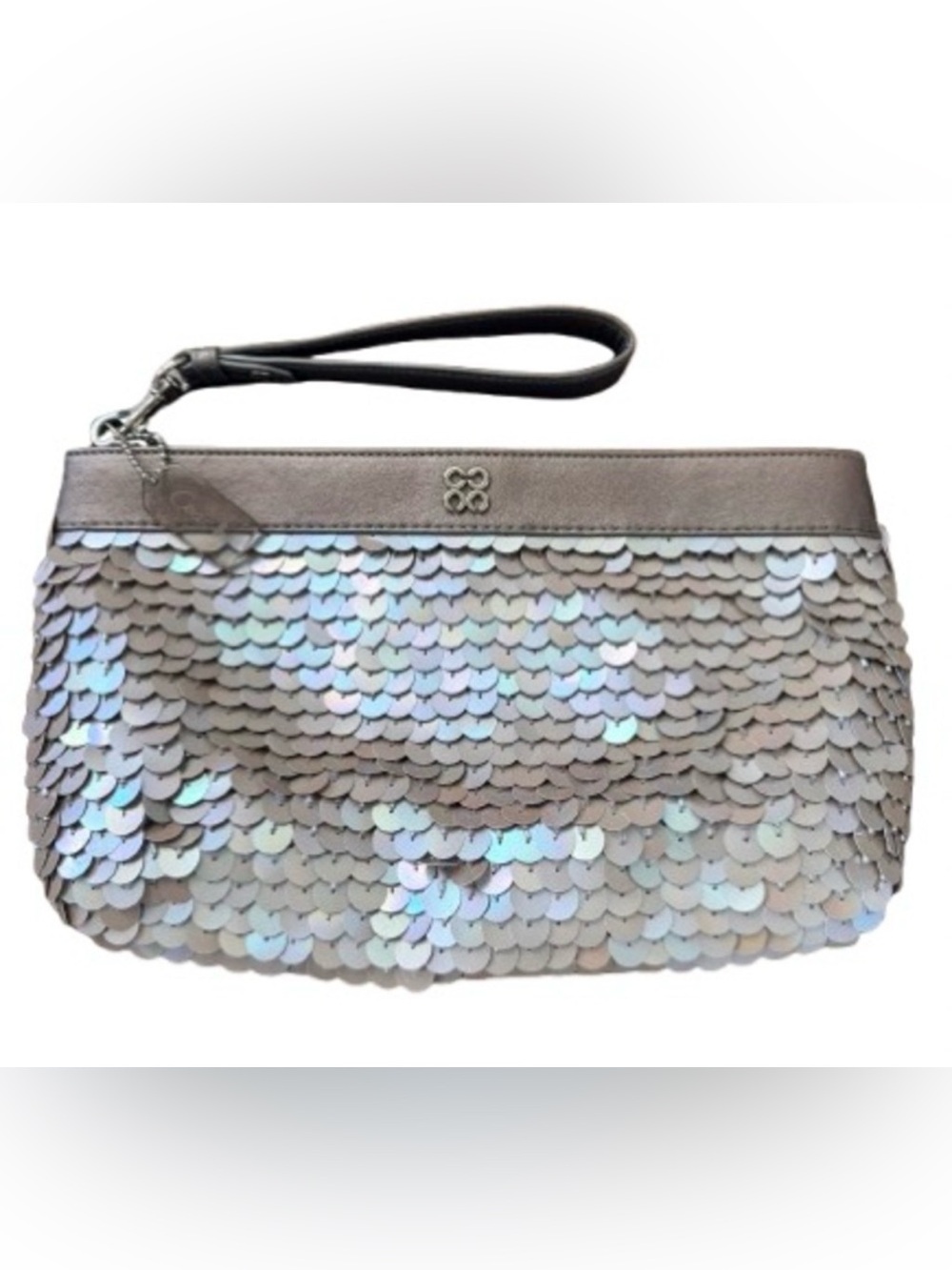 Coach Iridescent Sequin Wristlet Clutch NWOT Silver Pearl Evening Bag Y2K